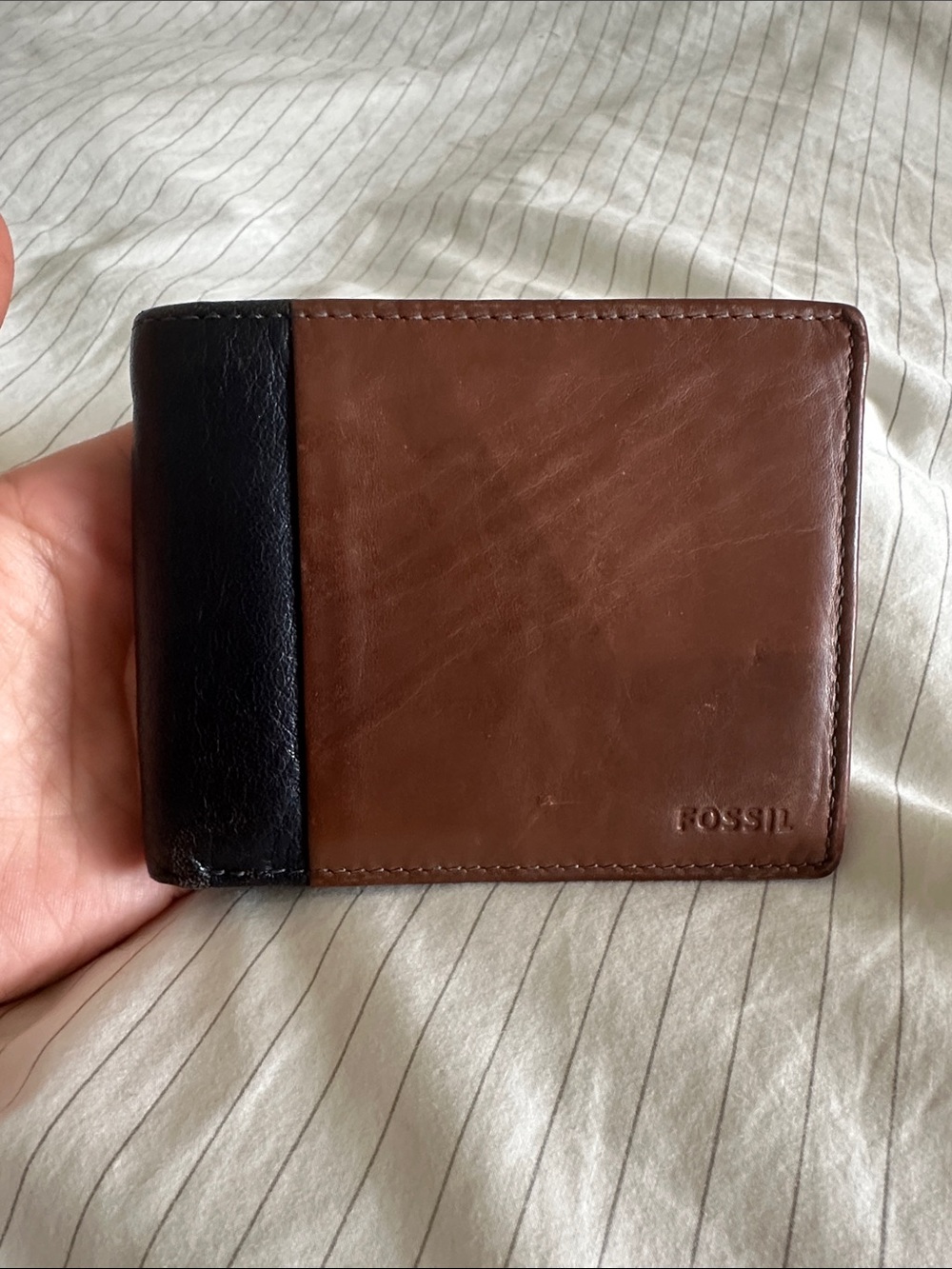 Fossil Brown Leather Wallet with Black Accent Panel
